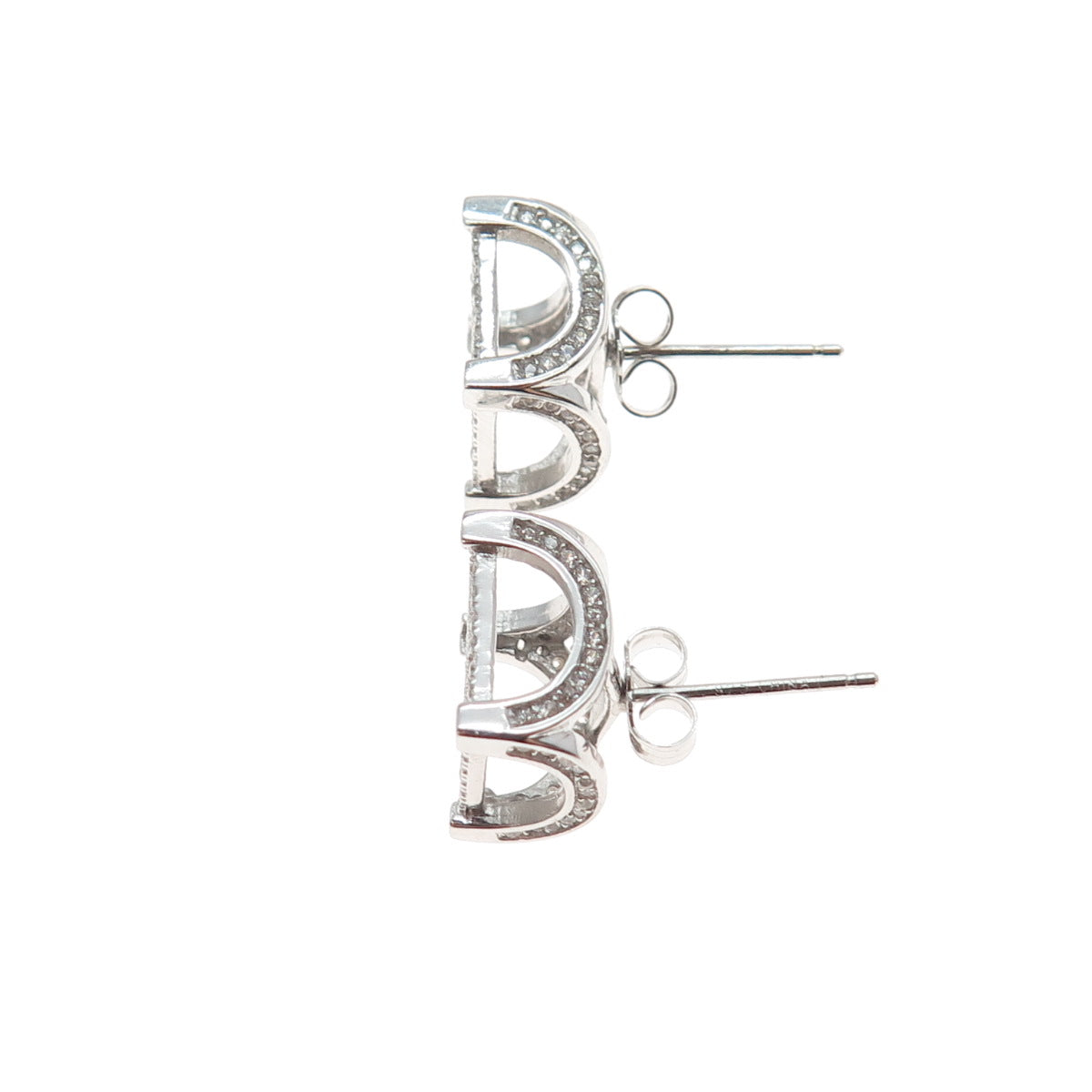 925 Sterling Silver Round-Cut C Z Arch Square Stud Earrings