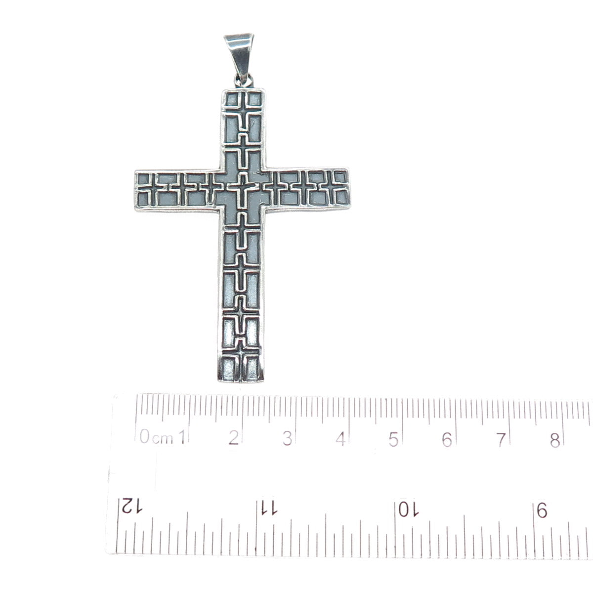 925 Sterling Silver Vintage Mexico Cross Religious Oxidized Large Pendant