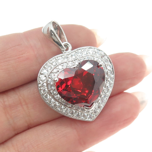 925 Sterling Silver White & Red C Z Heart Pendant