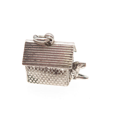 925 Sterling Silver Antique Art Deco Dog House 3D Mini Charm Pendant