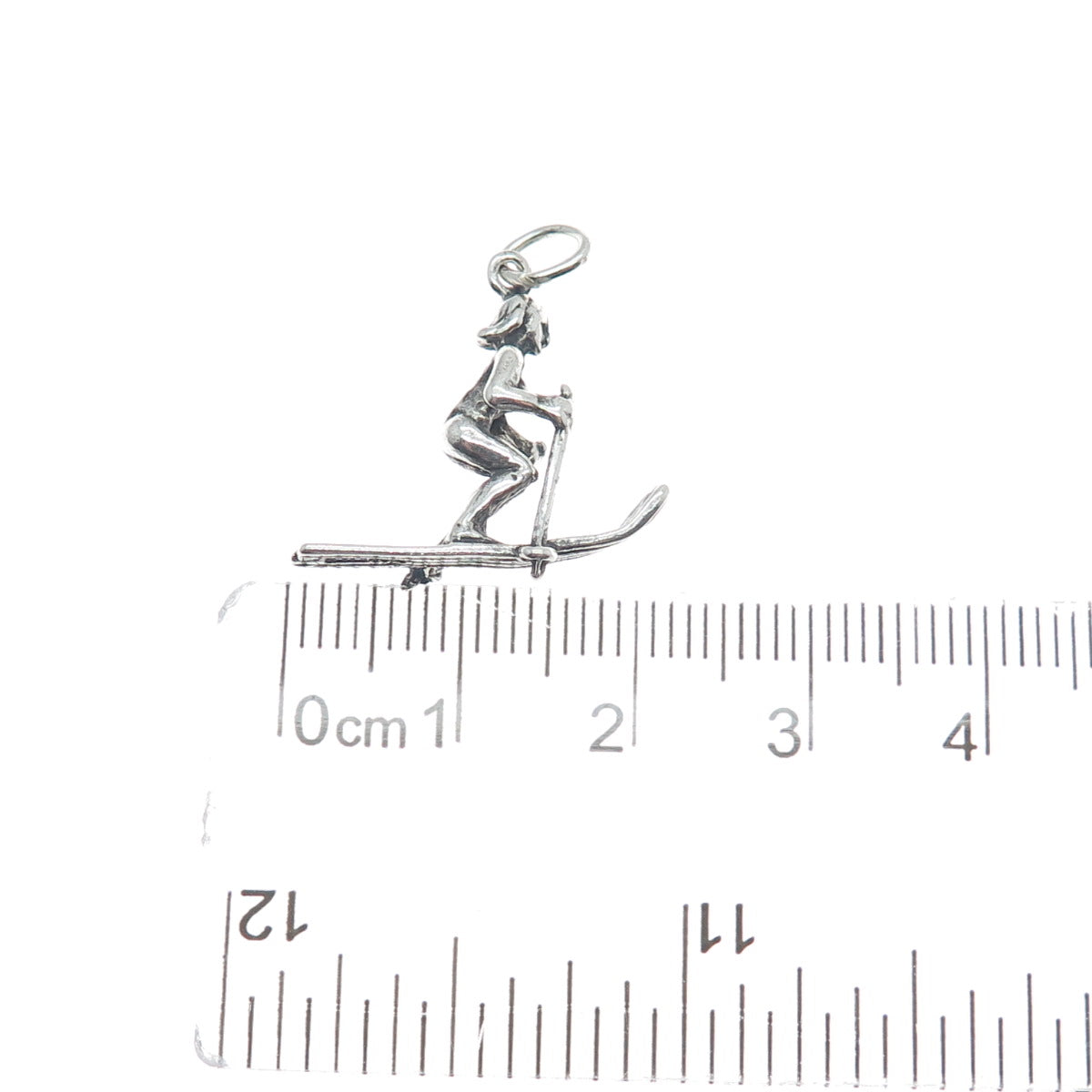 MAISELS INDIAN TRADING 925 Sterling Silver Vintage Skier Oxidized Charm Pendant