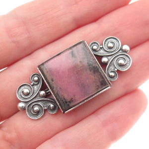 875 Silver Vintage European Real Rhodonite Butterfly Oxidized Pin Brooch
