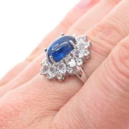 925 Sterling Silver Real Sapphire & White Topaz Bohemian Ring Size 7