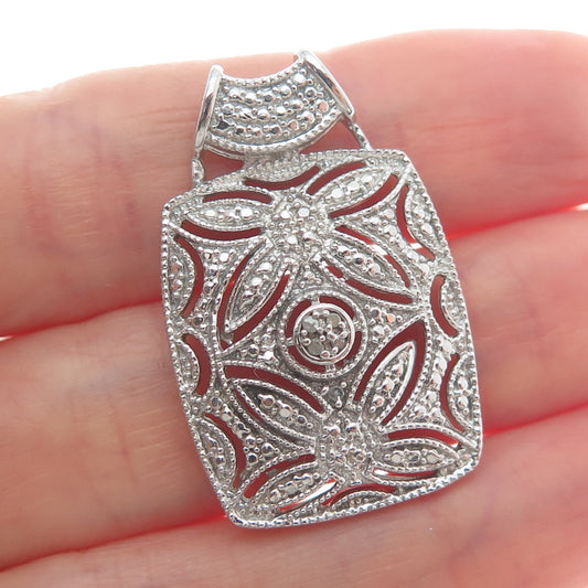 CHUCK CLEMENCY & KARIS Silver-Tone Real Round-Cut Diamond Flower Pendant