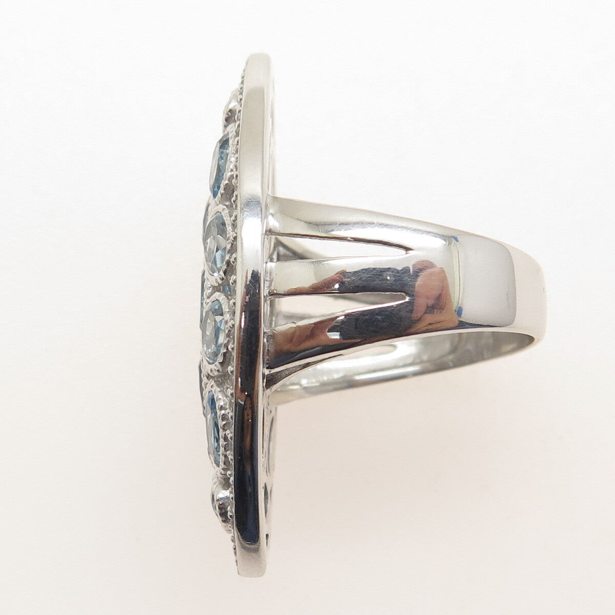 DSMK 925 Sterling Silver Real London & Light Blue White Topaz Ring Size 7