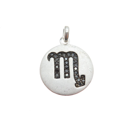 925 Sterling Silver Real Round-Cut Black Diamond Scorpio Zodiac Charm Pendant