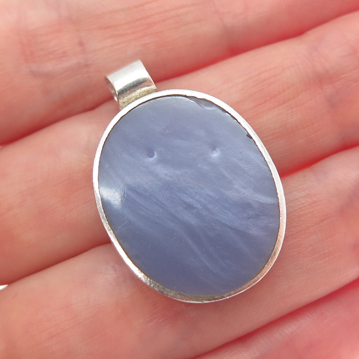 925 Sterling Silver Vintage Real Lavender Mother-of-Pearl Charm Pendant