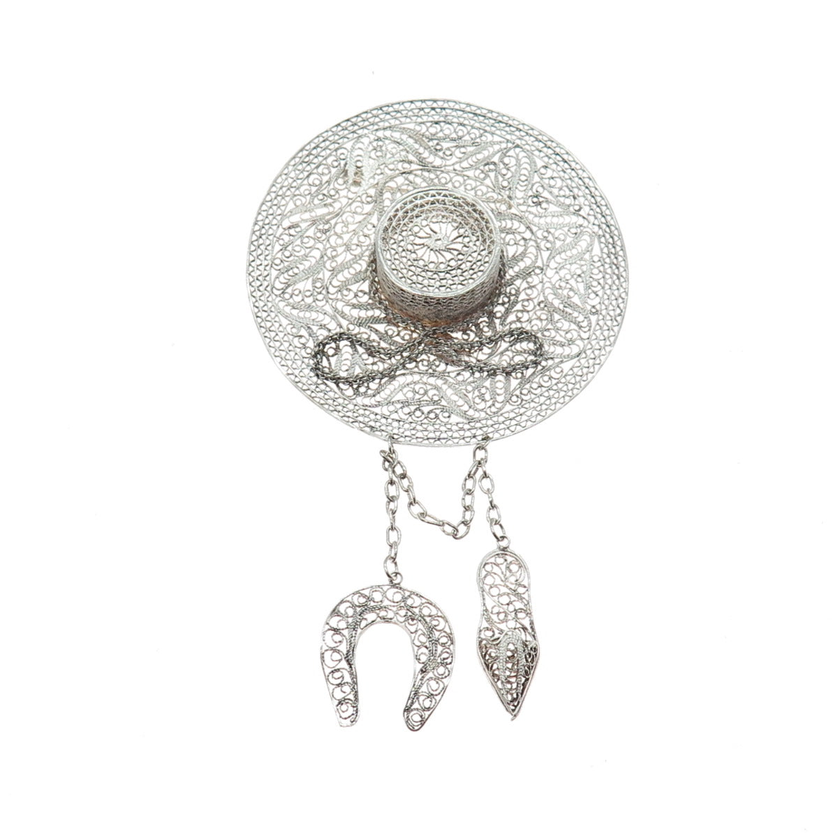 925 Sterling Silver Antique Art Deco Ladies Hat Filigree Pin Brooch