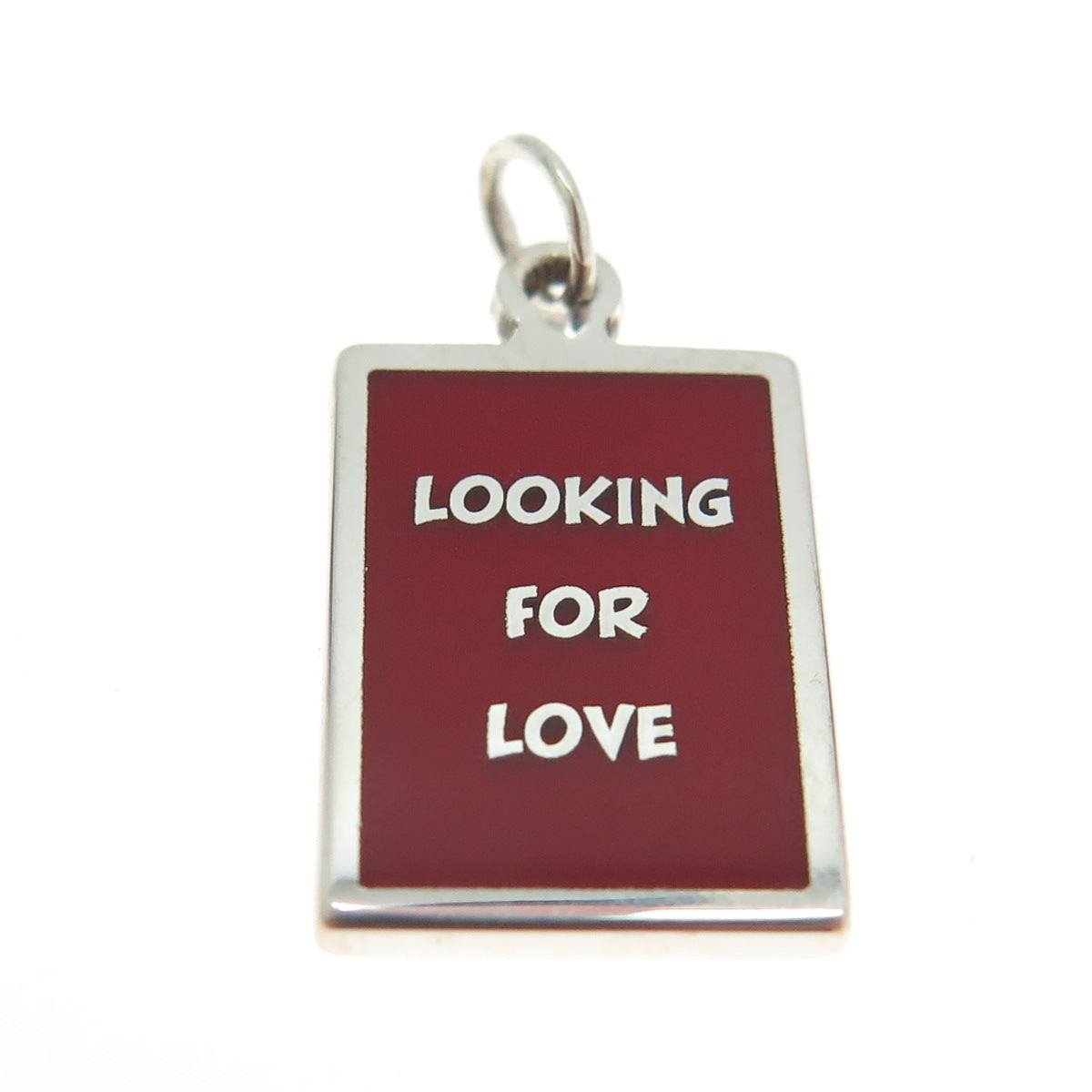 925 Sterling Silver Red Enamel "Looking For Love" Minimalist Charm Pendant