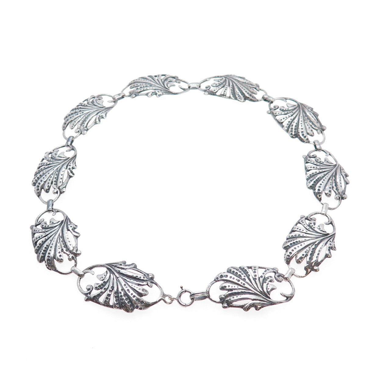 925 Sterling Silver Antique Art Deco Oxidized Floral Choker Necklace 14"