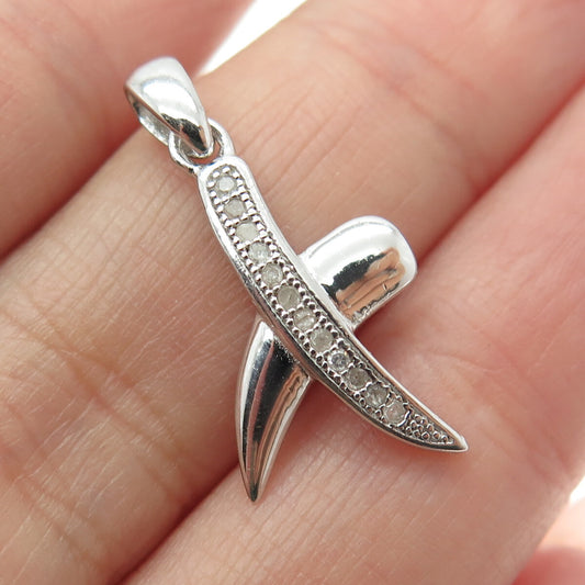 HAN 925 Sterling Silver Real Round-Cut Diamond Letter "X" Modernist Pendant