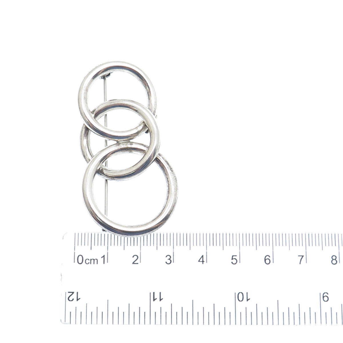 925 Sterling Silver Vintage Mexico Interlocked Circles Modernist Pin Brooch