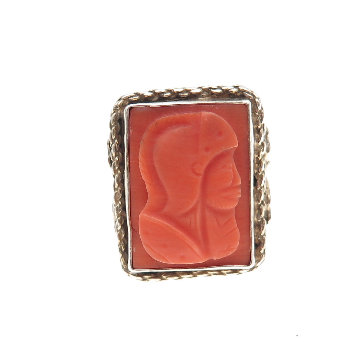 925 Sterling Silver Gold Plated Antique Art Deco Coral Warrior Cameo Ring Size 5