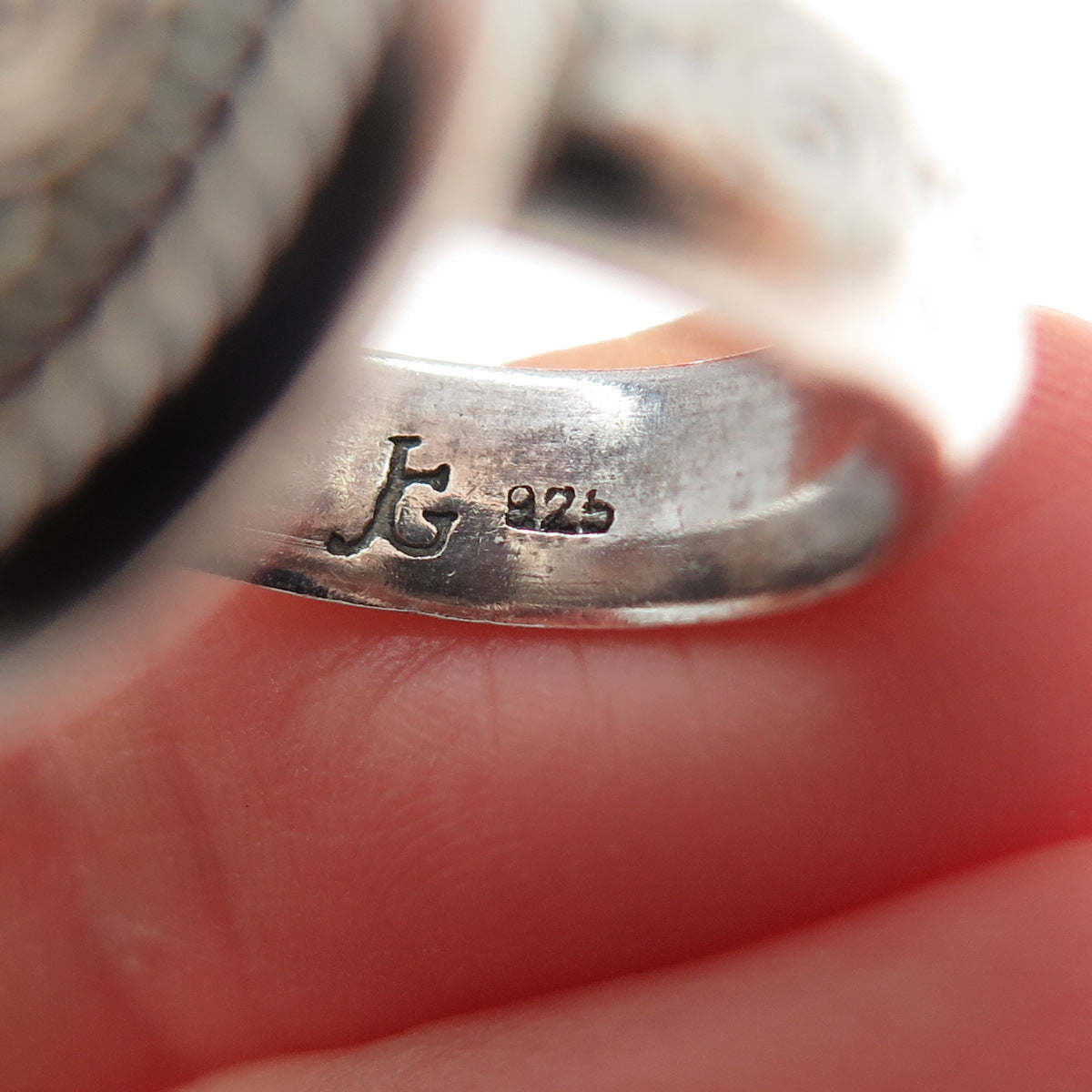 JG JACK GUTSCHNEIDER 925 Sterling Silver Vintage Agate Modernist Ring Size 8.25