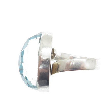 925 Sterling Silver Vintage Real Doublet Turquoise Adjustable Ring Size 7.75