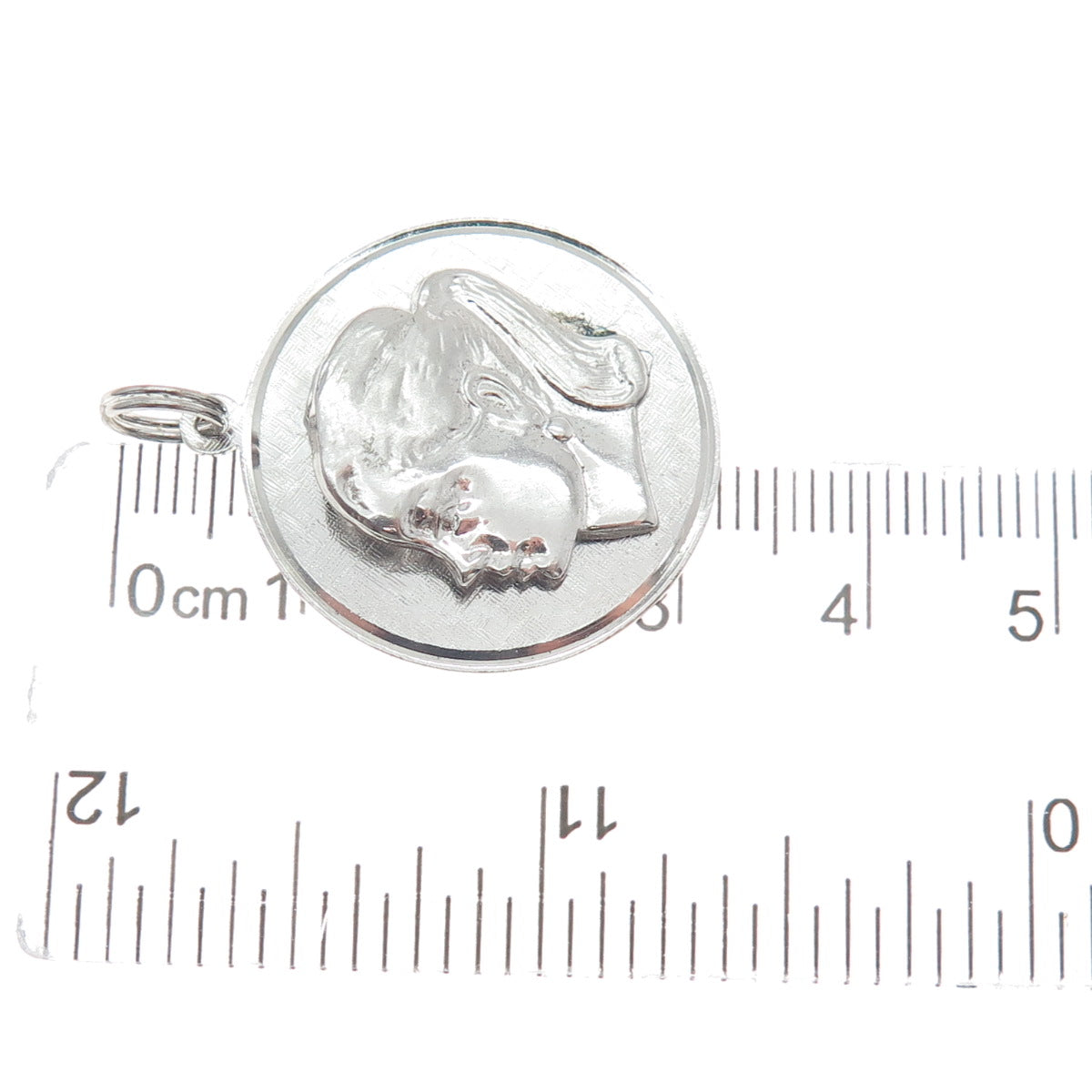 925 Sterling Silver Vintage Girl's Face Profile Round Charm Pendant