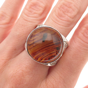 925 Sterling Silver Vintage Real Amber Modernist Oxidized Ring Size 11.25
