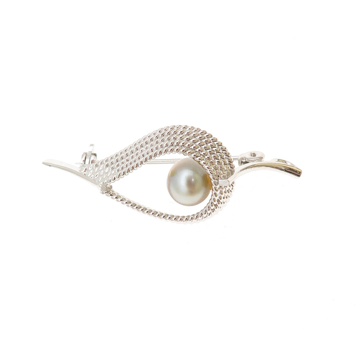925 Sterling Silver Vintage Real Pearl Modernist Floral Pin Brooch