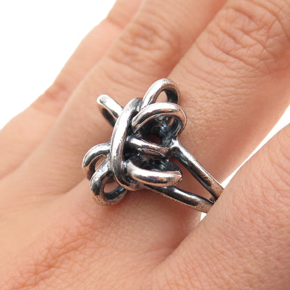 925 Sterling Silver Vintage Modernist Knot Oxidized Ring Size 12.25
