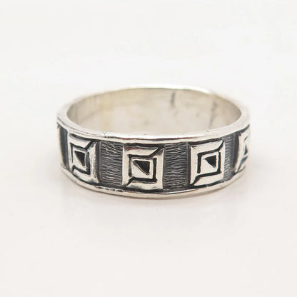 925 Sterling Silver Vintage Modernist Band Ring Size 13.75