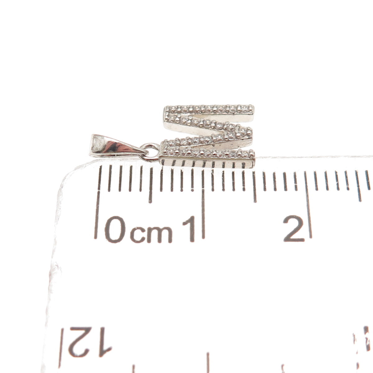 925 Sterling Silver Round-Cut C Z Letter M Initial Mini Charm Pendant