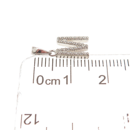 925 Sterling Silver Round-Cut C Z Letter M Initial Mini Charm Pendant