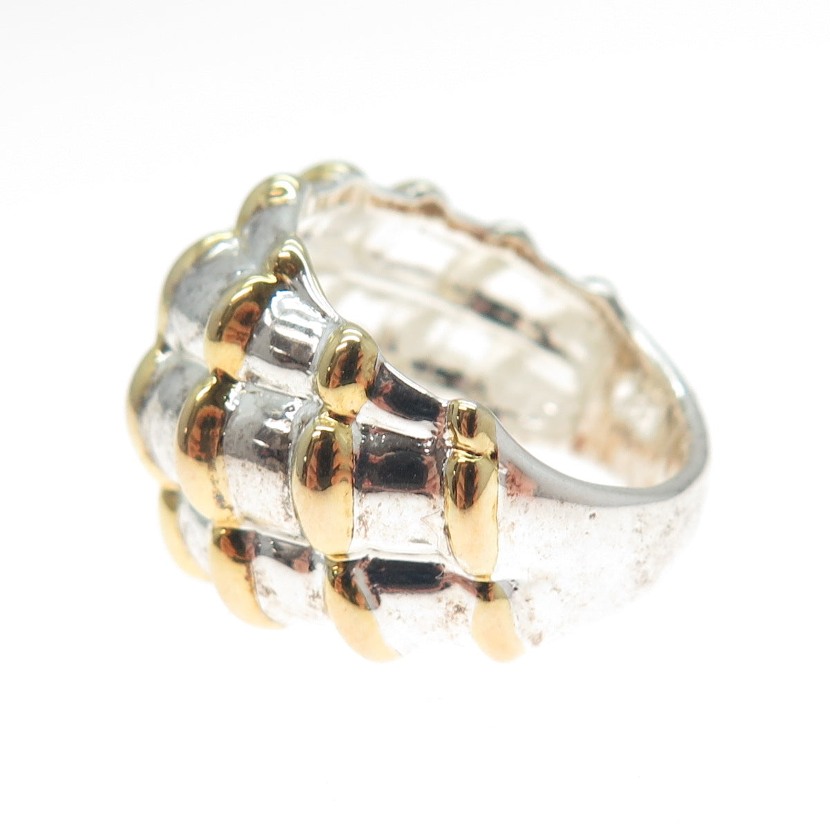 925 Sterling Silver 2-Tone Vintage Modernist Ring Size 6.25