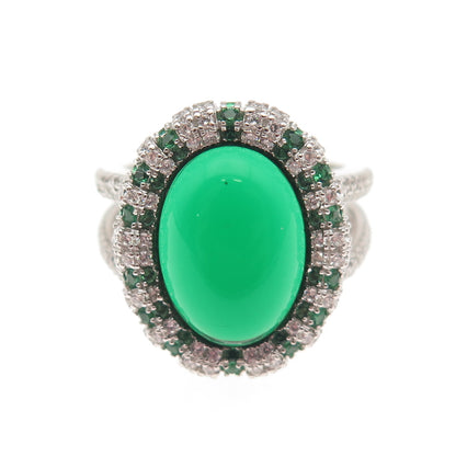 DSMK 925 Sterling Silver Green & White C Z Bohemian Ring Size 7.25