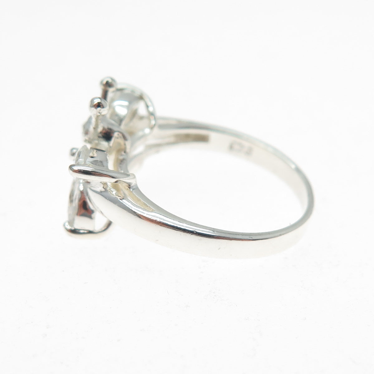 925 Sterling Silver Vintage Marquise & Round-Cut C Z Butterfly Ring Size 6.25
