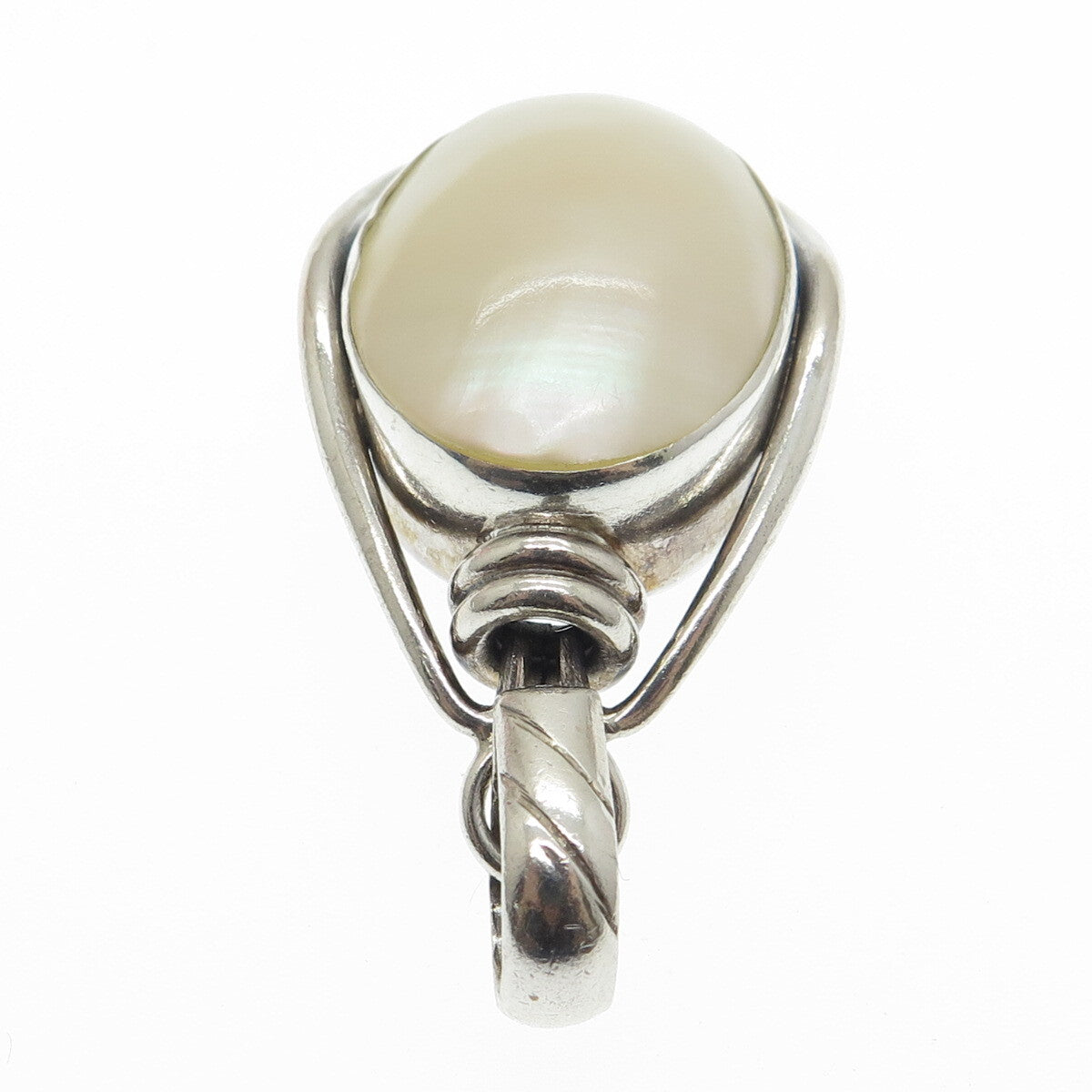 925 Sterling Silver Vintage Real Mother-of-Pearl Modernist Pendant