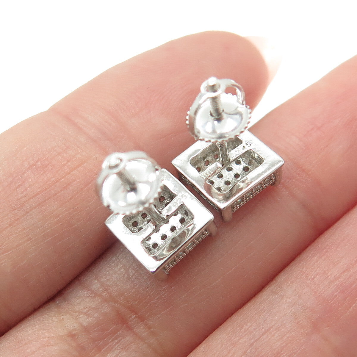 925 Sterling Silver Round-Cut C Z Sparkle Square Stud Earrings