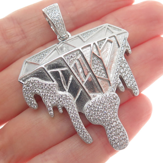 925 Sterling Silver Round-Cut Shaped C Z Lava Diamond-Shape Sparkle Pendant