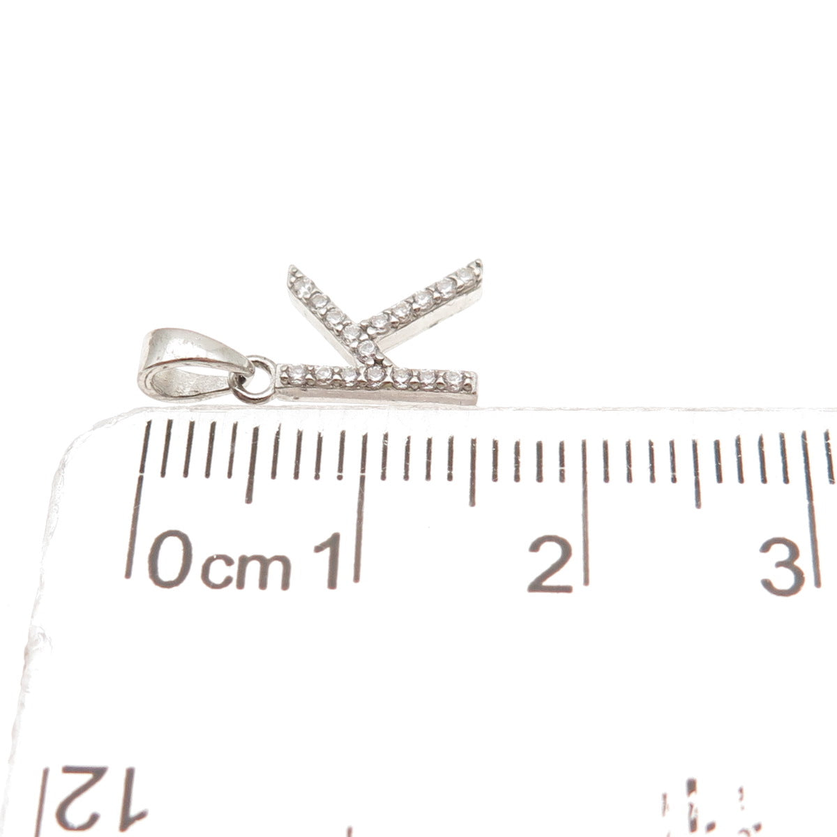 925 Sterling Silver Round-Cut C Z Letter K Initial Mini Charm Pendant