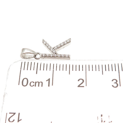 925 Sterling Silver Round-Cut C Z Letter K Initial Mini Charm Pendant