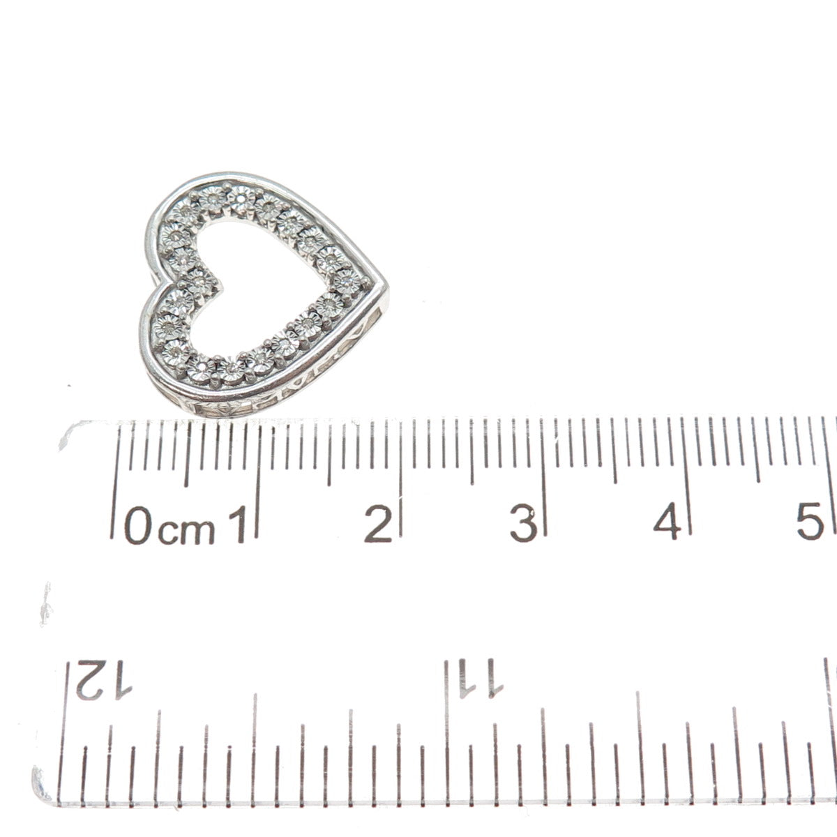 925 Sterling Silver Real Round-Cut Diamond Mom Heart Slide Pendant