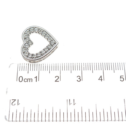 925 Sterling Silver Real Round-Cut Diamond Mom Heart Slide Pendant