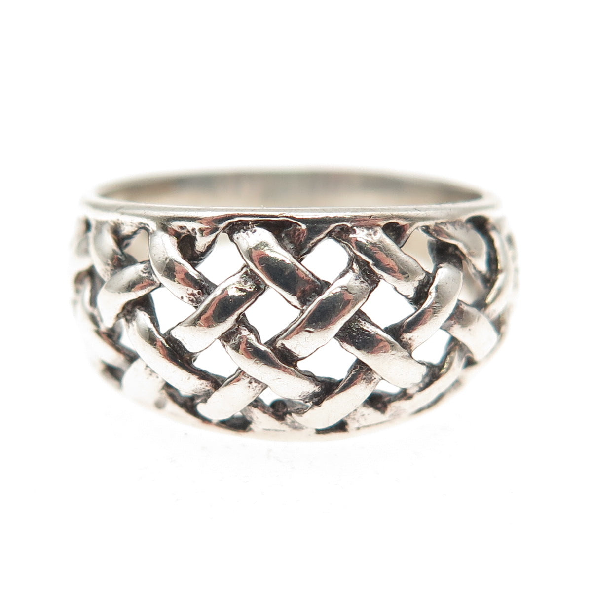 925 Sterling Silver Vintage Woven Oxidized Ring Size 6.75