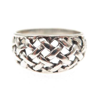 925 Sterling Silver Vintage Woven Oxidized Ring Size 6.75
