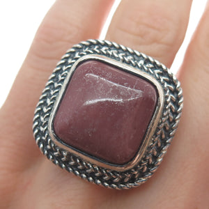 925 Sterling Silver Vintage Real Cushion-Cut Purple Jasper Roped Ring Size 8.25
