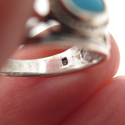 925 Sterling Silver Vintage Real Turquoise Oxidized Ring Size 5.25