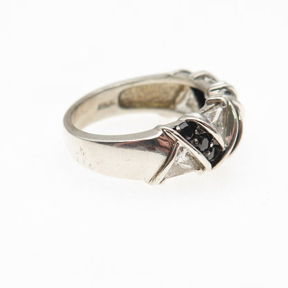 925 Sterling Silver Round-Cut Black & White C Z Zig Zag Ring Size 5