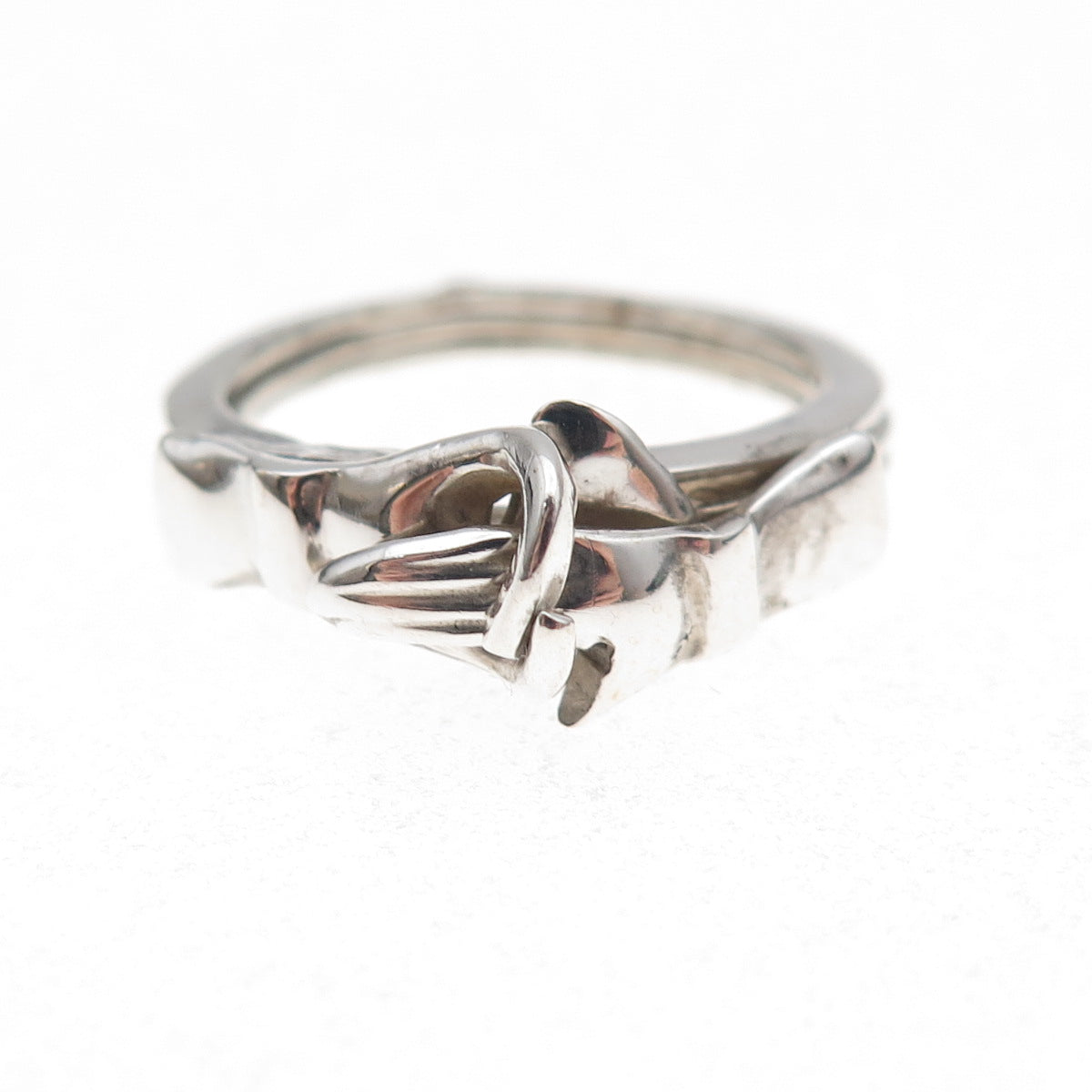 925 Sterling Silver Vintage Mexico Fede Gimmel Friendship Folding Ring Size 5.25