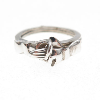 925 Sterling Silver Vintage Mexico Fede Gimmel Friendship Folding Ring Size 5.25