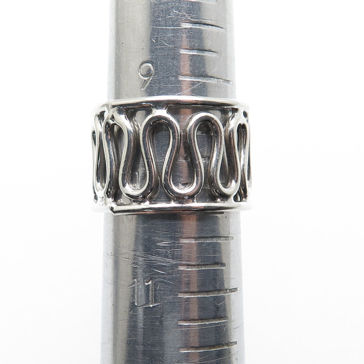 925 Sterling Silver Vintage Modernist Zig Zag Band Ring Size 10.25