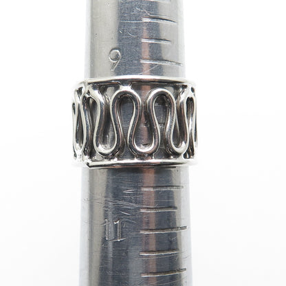 925 Sterling Silver Vintage Modernist Zig Zag Band Ring Size 10.25