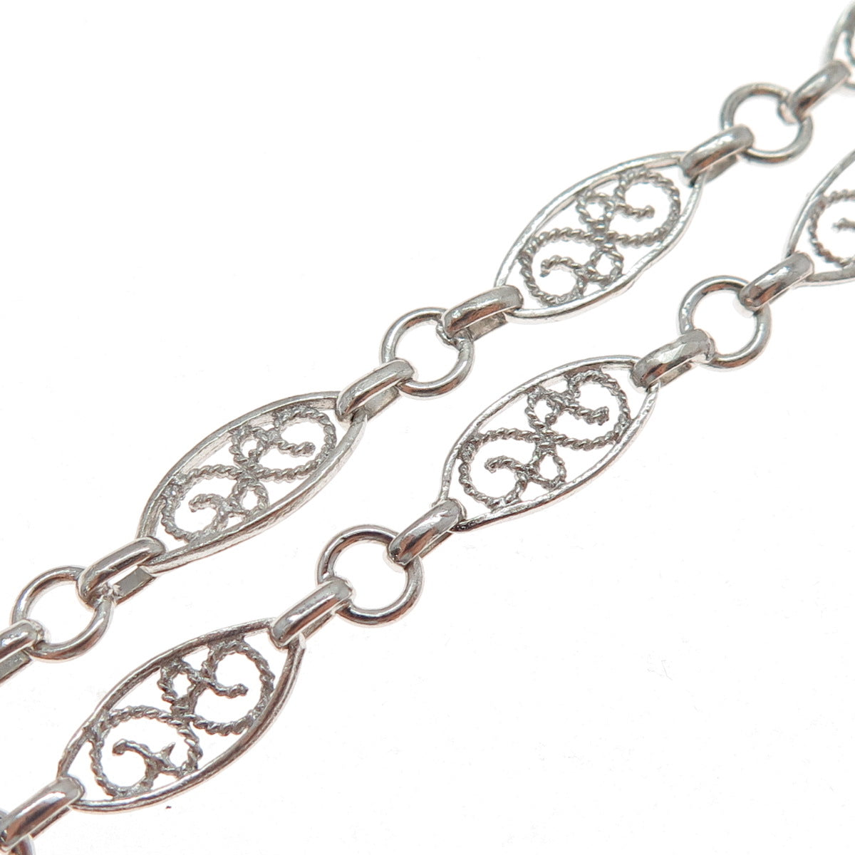 925 Sterling Silver Vintage Filigree Heart Knot Chain Necklace 18"