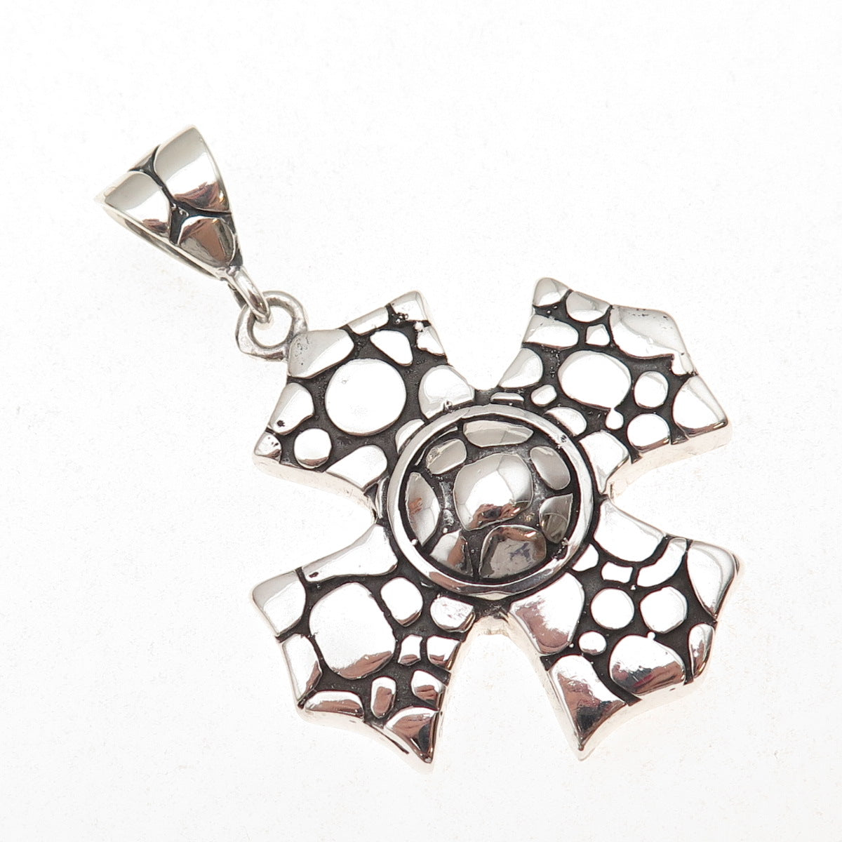 925 Sterling Silver Vintage Kali Dotted Cross Oxidized Pendant
