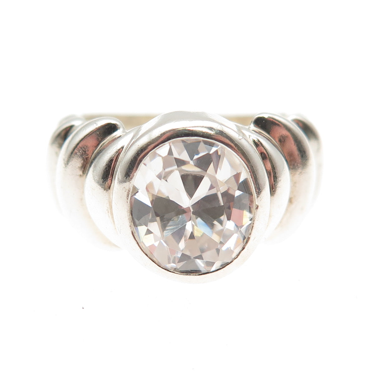 925 Sterling Silver Vintage Oval-Cut C Z Modernist Ring Size 7.25