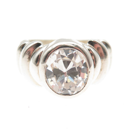 925 Sterling Silver Vintage Oval-Cut C Z Modernist Ring Size 7.25