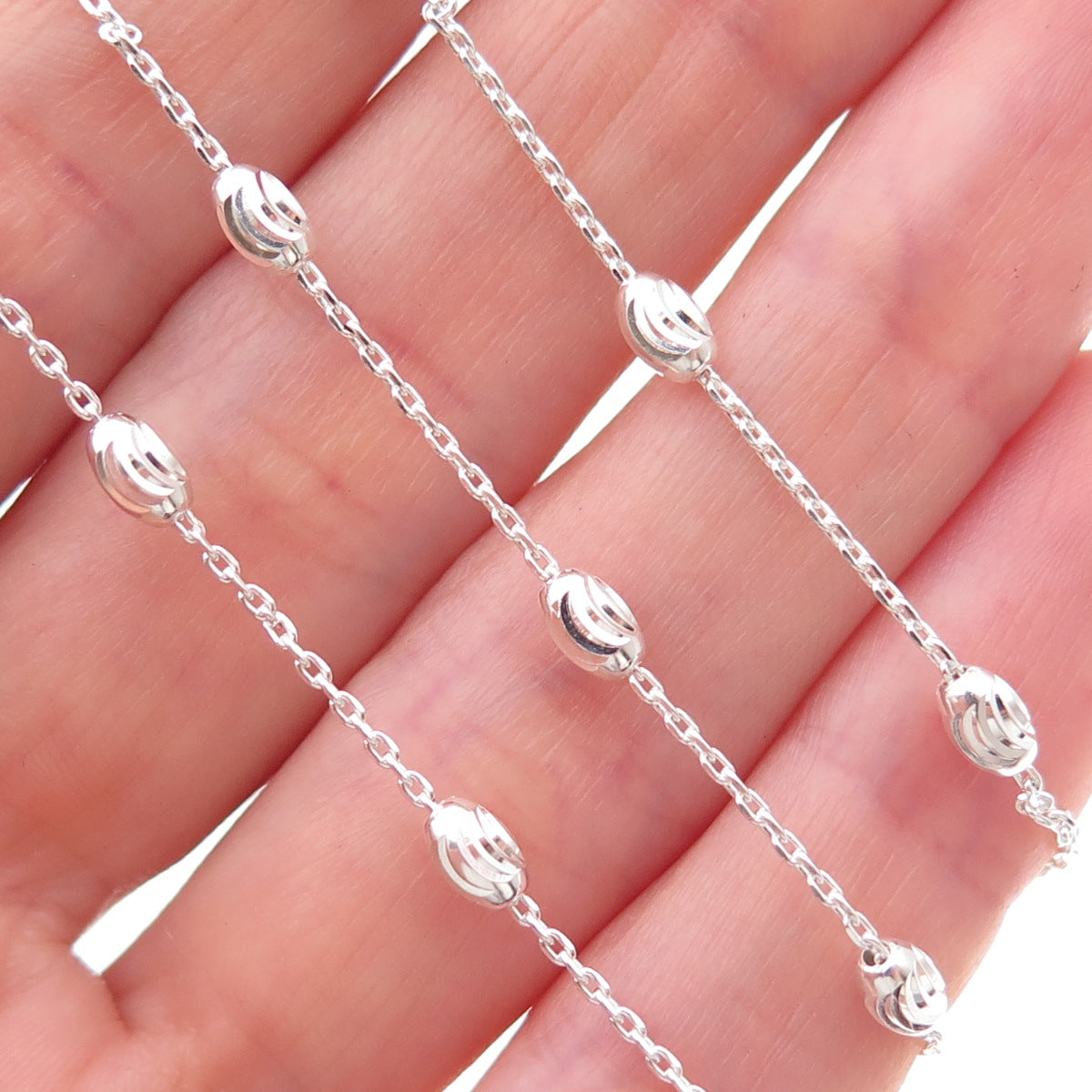 925 Sterling Silver Italy Beads By The Yard Cable Chain Necklace 24"